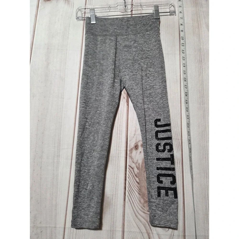 Justice Girls Gray Sparkle Logo Leggings‎ Size 7 Athletic Activewear Pants